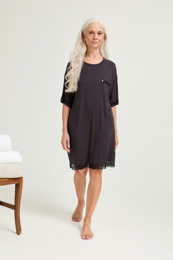 Bamboo Lace Tee Dress in Raven - Nightgowns