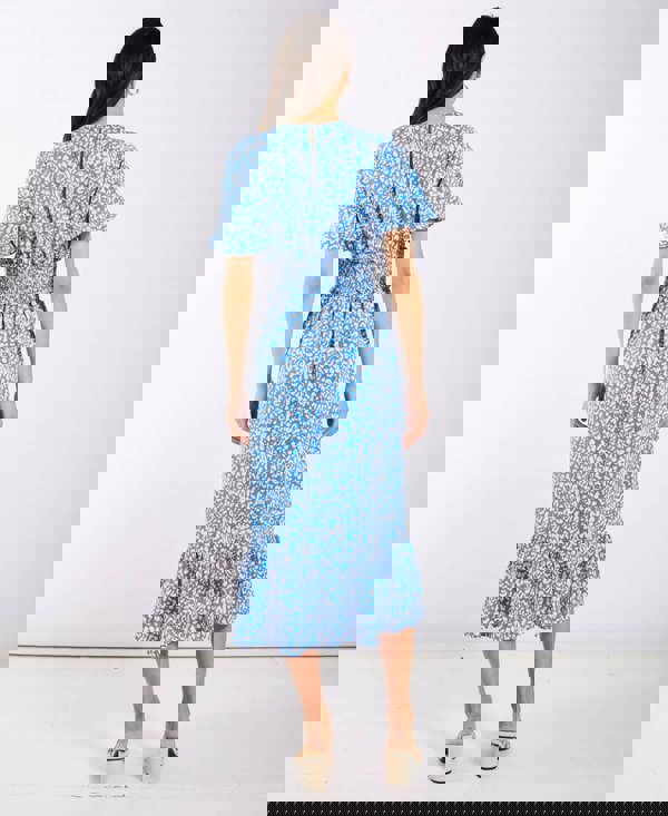Blue Animal Smock Waisted Midi Dress Back
