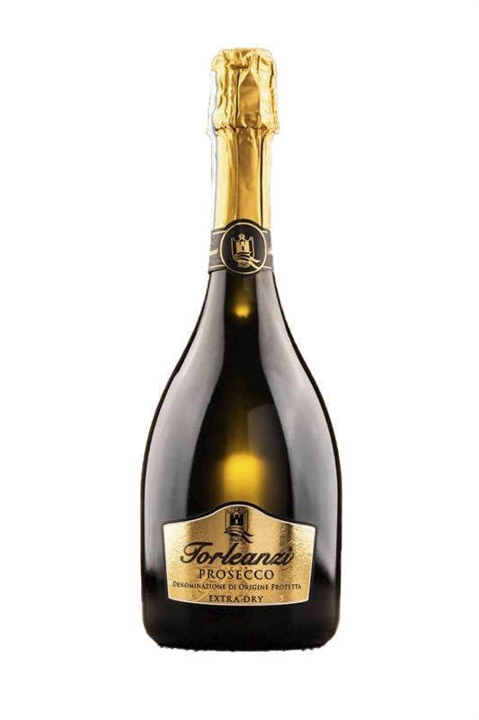 A bottle of Torleanzi Prosecco Spumante DOC Extra Dry with a classic Prosecco DOC aromatic nose.