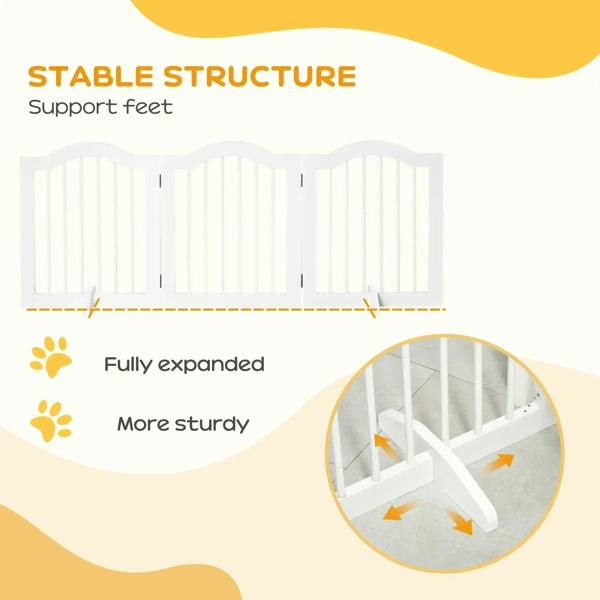 White 3-panel dog gate stable expanded structure with support feet