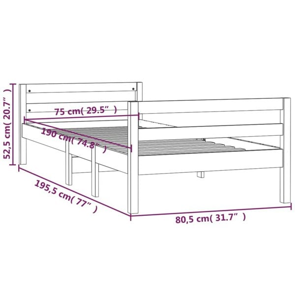 Berkfield Bed Frame Honey Brown 75x190 cm 2FT6 Small Single Solid Wood Pine