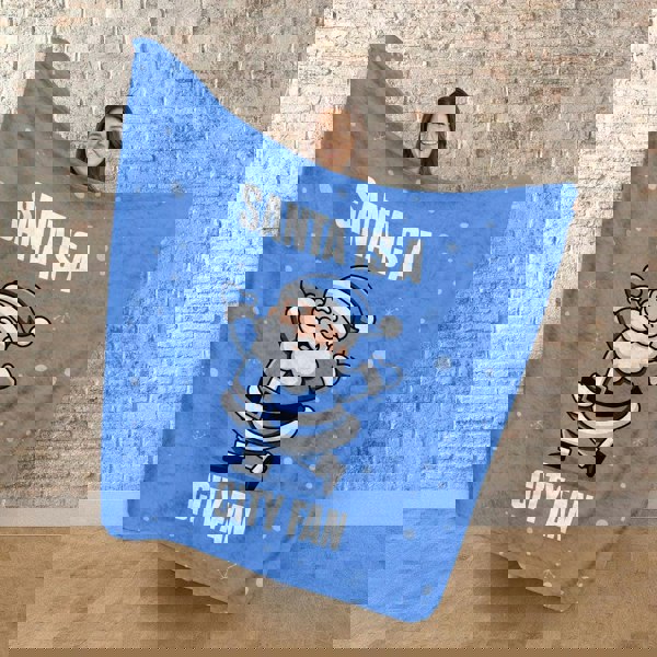 BritishmadeGifts Santa is a City Football Fan - Luxury Fleece Blanket 150cm X 150cm