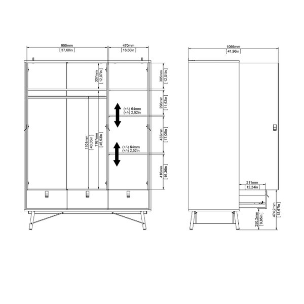 Wyld Haus Juno Wardrobe 3 Doors 3 Drawers Natural Oak