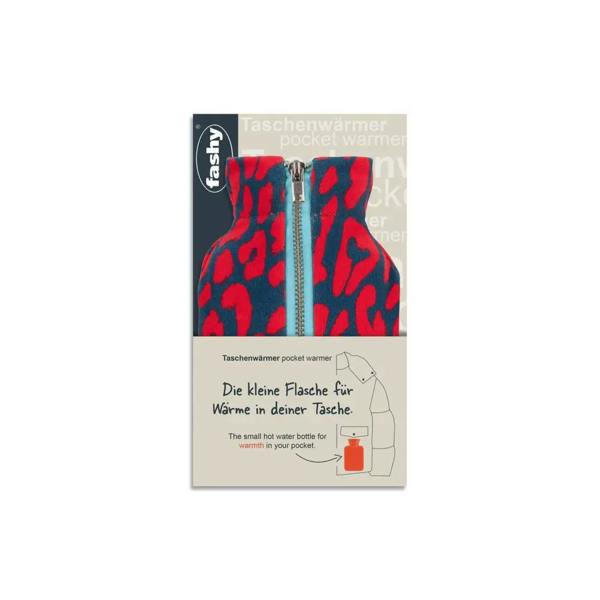 Fashy 0.3L hot water bottle with red blue leopard print cover