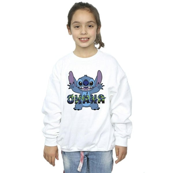 Disney Girls Lilo And Stitch Ohana Blue Glitch Sweatshirt - White