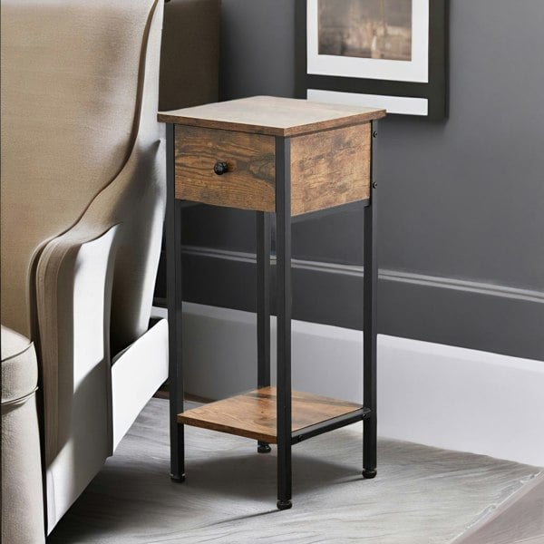 Rafaelo Mobilia Industrial Narrow Bedside Table With Drawer