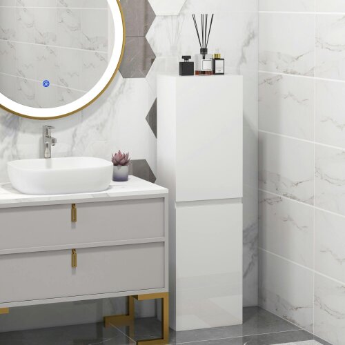kleankin Bathroom Storage Unit with 2 Cupboards and Shelves, White