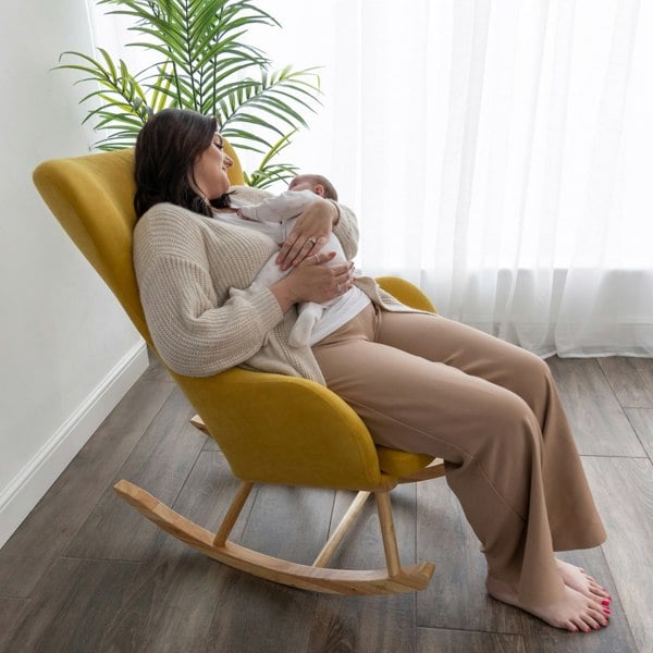 Paxton Rocking Nursing Chair Mustard Yellow With Mum and Baby
