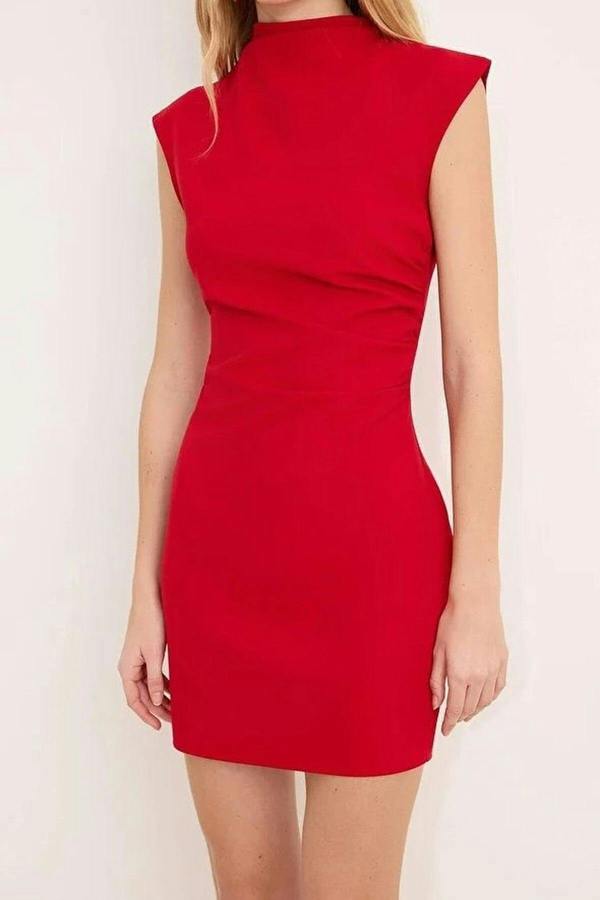 WOVCOR High Neck Mini Stretchy Woven Dress