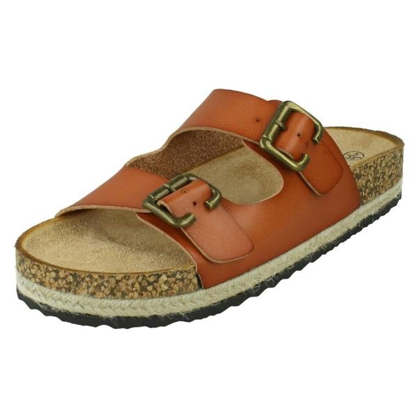 Down to Earth Ladies Down To Earth Twin Buckle Strap Sliders Sandals F12086