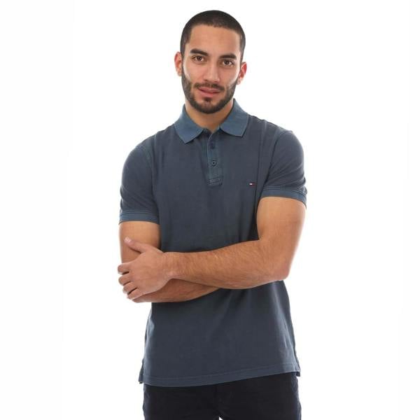 Tommy Hilfiger Mens Garment Dyed Regular Polo Shirt - Dark Blue