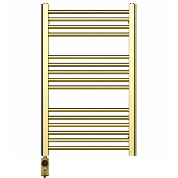 MYHOMEWARE 500 x 800 mm Shiny Gold Electric Bathroom Towel Rail Radiator Heater With AF Thermostatic Electric Element Pre-Filled