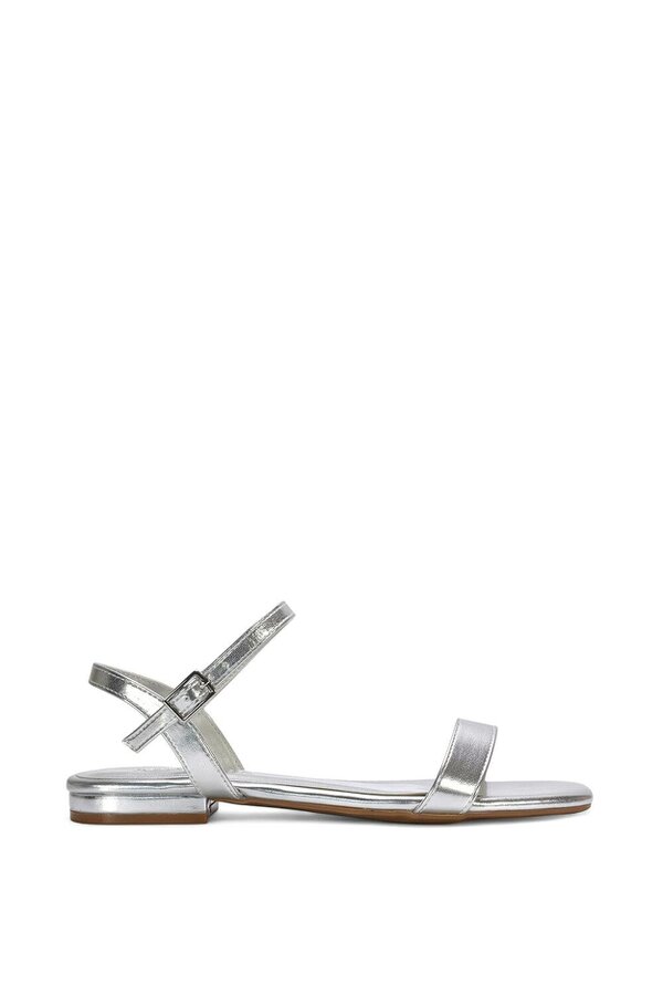 XY LONDON Open Toe Flat Strappy Sandals With Ankle Strap - Silver