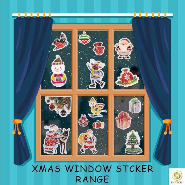 8 Sheets Metallic Colourful 3D Christmas Window Stickers with Festive Mixed Designs image 5
