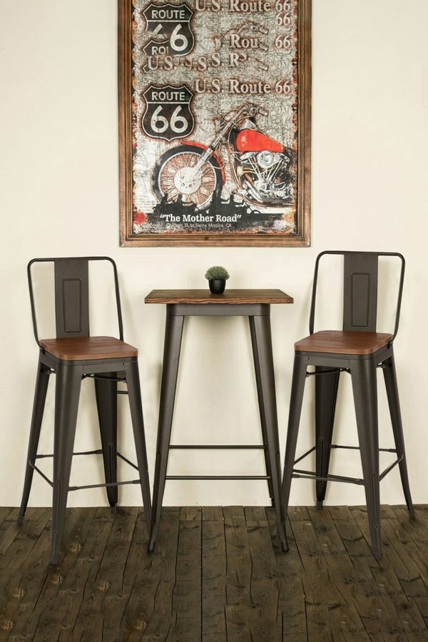 Living and Home Metal Industrial Square High Bar Table Tall Breakfast Dining Table 60*60*105cm