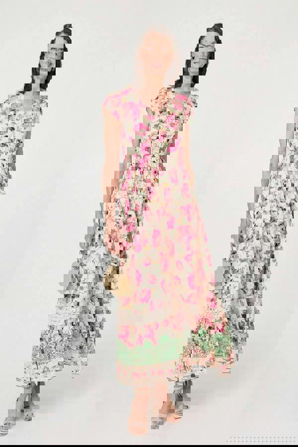 Pink | Floral Lace Trim Relaxed Maxi Dress