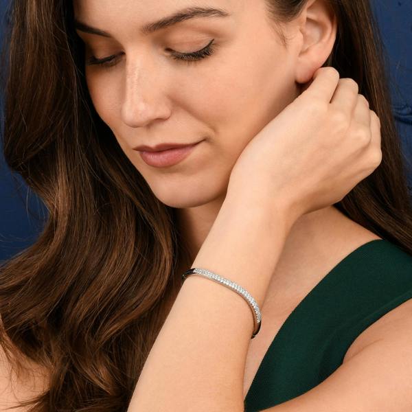 Zavana Silver S-Shape Cubic Zirconia Bangle Bracelet For Women