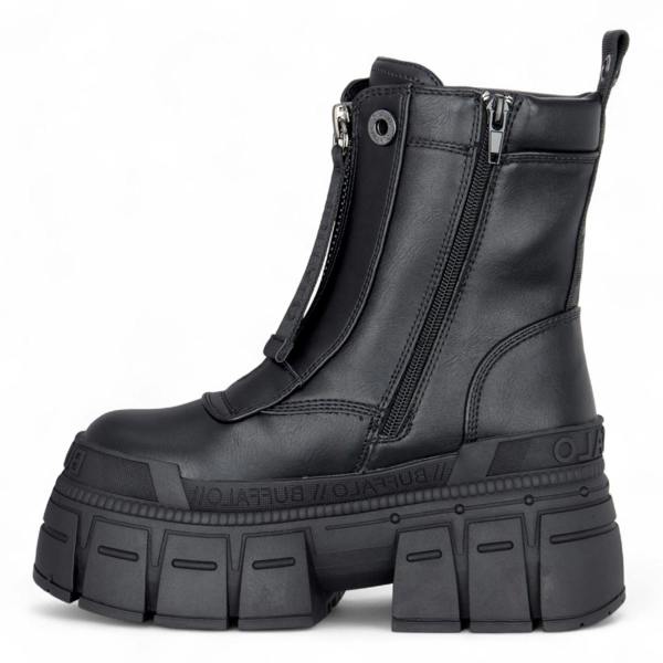 Buffalo Womens Black Chunky Platform Front Zip High Ankle Combat Boots - Gospher