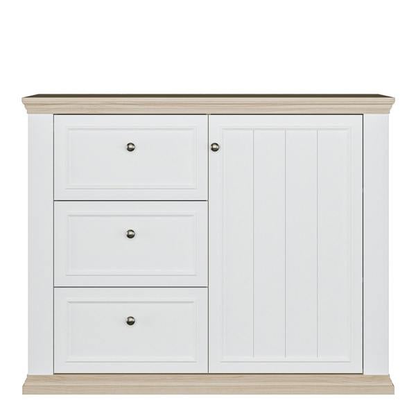 Furniture To Go Pontypool 3 Drawer & 1 Door Sideboard in White and Riva Oak