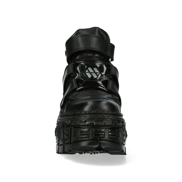 New Rock Metallic Ankle Black Leather Boots-WALL285-S2