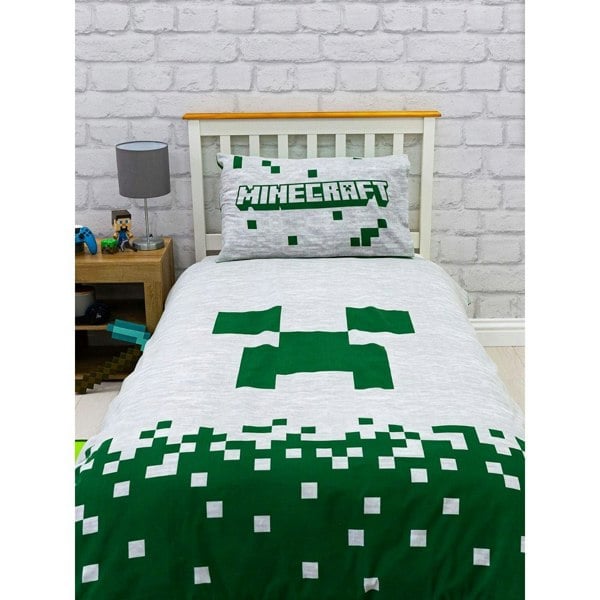 Minecraft Pixel Duvet Cover Set - Green/Grey