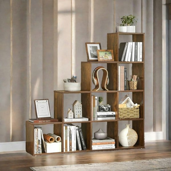 Rafaelo Mobilia Industrial Stepped Cube Storage Unit Rustic Brown