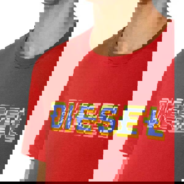 Diesel Unisex Adult Pixel Logo T-Shirt - Red - 