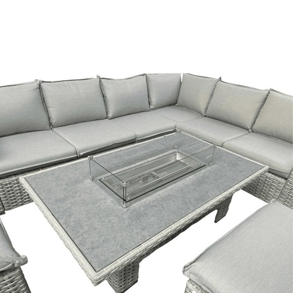L Shaped 9 Seater Grey Rattan Patio Set With Fire Pit Table - 3