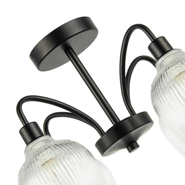 Classy Matte Black Ceiling Light with Clear Ribbed Glass Shades Image 8