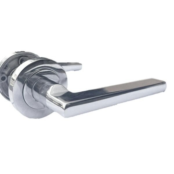 EDH Door Hardware Polished Chrome Modern Lever on Round Rose Door Handles – Handle Only or Handle + Tubular Latch