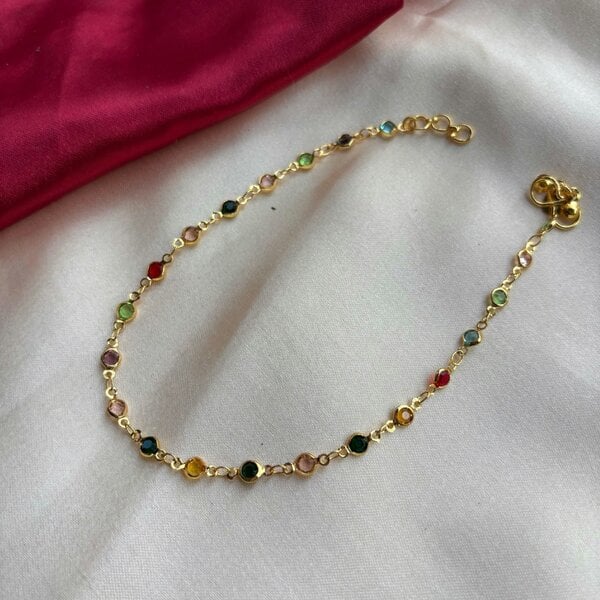The Colourful Aura Golden Brass Rounds Multicolour Beads Foot Indian Payal Anklet