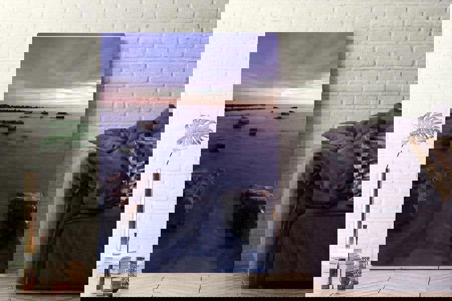 blue and purple seascape art print for interior designs