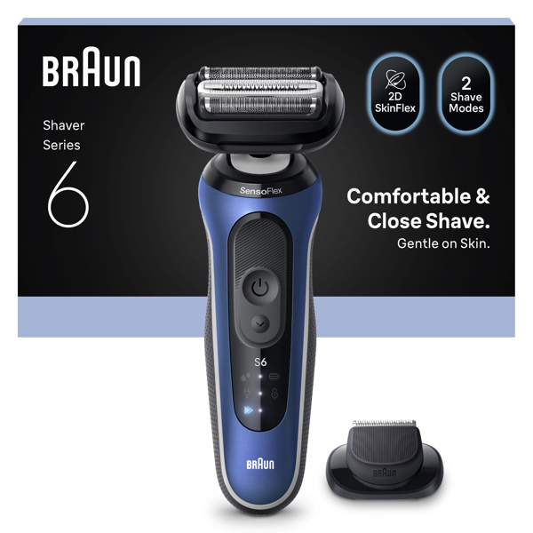 Braun Series 6 62-B1200S Electric Shaver, +1 Attachment - Blue
