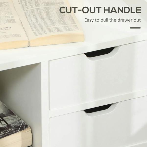 White bedside cabinet with cut-out drawer handles and double drawer fronts