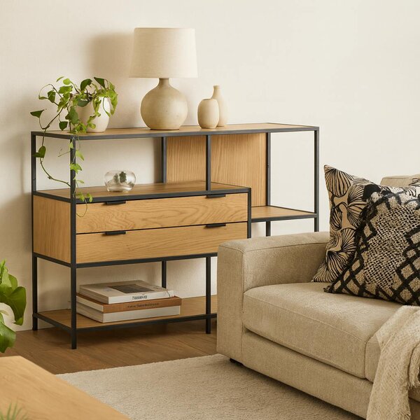 Wyld Haus Galway Wild Oak Bookcase with 3 Shelves and 2 Drawers