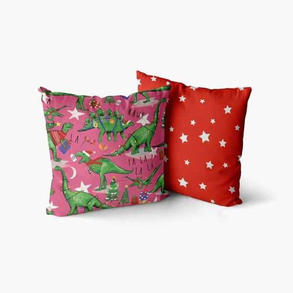 Festive Dinosaur Christmas Cushion Covers - Happy Linen Company