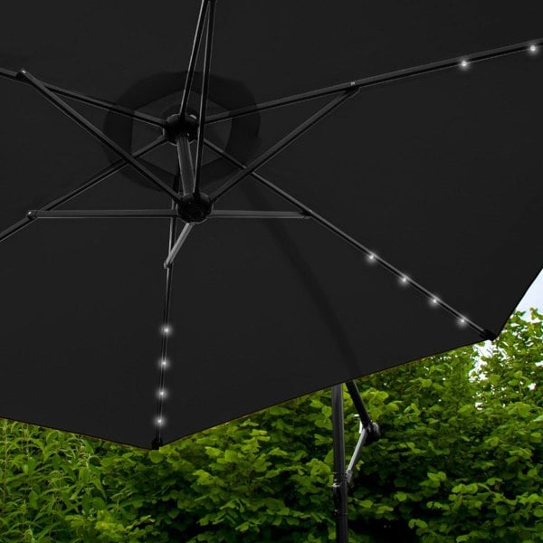 Monstershop Black 3m LED Cantilever Parasol With Plain Base