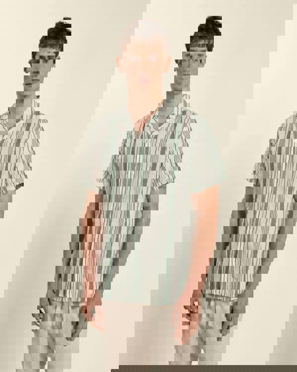 Larsson & Co Green Striped Short Sleeve Shirt