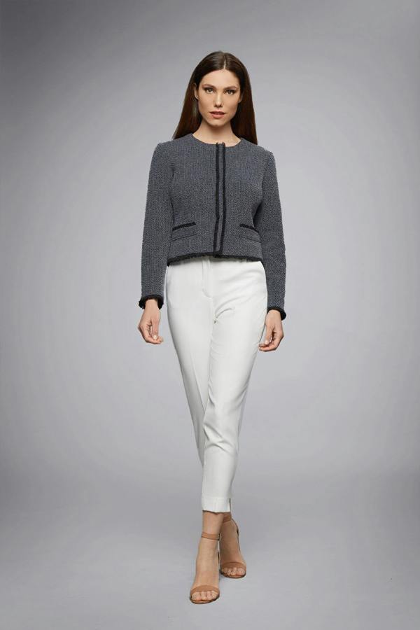 Rumour London Eleanor tweed jacket with fringing detail