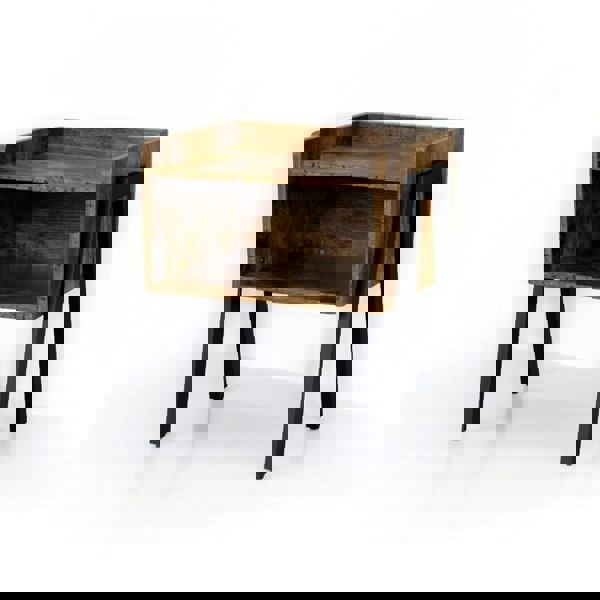 Modcraft Industrial Rustic Bedside Table Stackable 2 Tier Side Table with Storage Shelf Brown