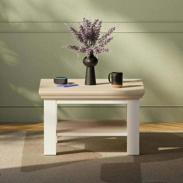 Furniture To Go Pontypool Small Coffee Table with Shelf in White and Riva Oak