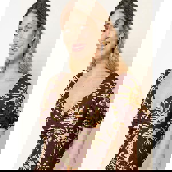 Blue Vanilla Shell Knot Front Puff Sleeve Midi Dress