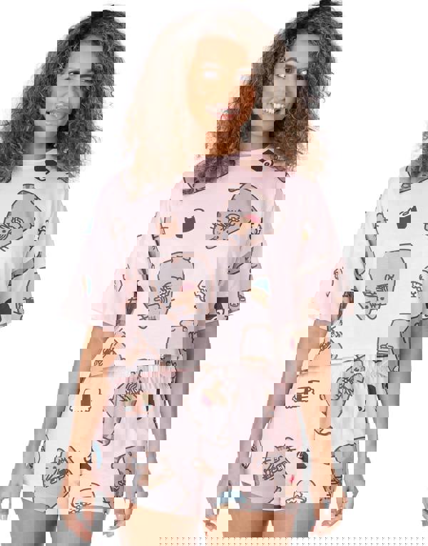 Pusheen Womens Pink Pusheen Food All-Over Print Short Sleeve Short Leg Pyjama Set