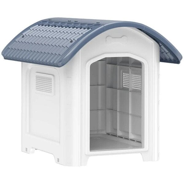 Outdoor Dog Kennel, Plastic Dog House with Removable Floor, Waterproof Roof, Raised Floor, 71 x 60 x 63 cm