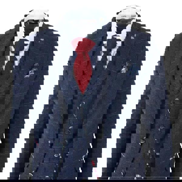 TruClothing TP-32 - Men's Navy Blue 3 Piece Wool Blend Tweed Suit