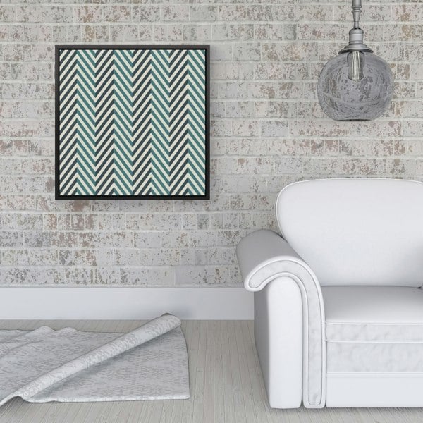 Warren Reed Geometric Herringbone Chevron Blues Framed Canvas