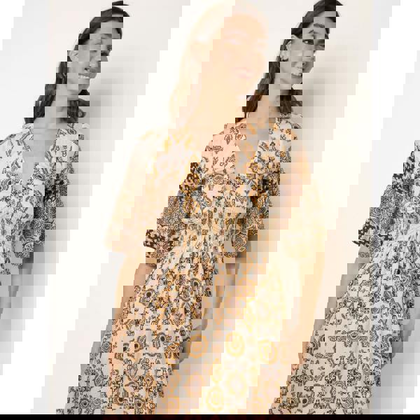 Blue Vanilla V Neck Border Print Maxi Dress