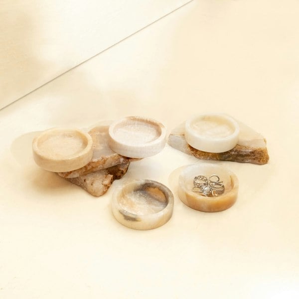 Onyx white marble trinket ring dish genuine stone jewellery