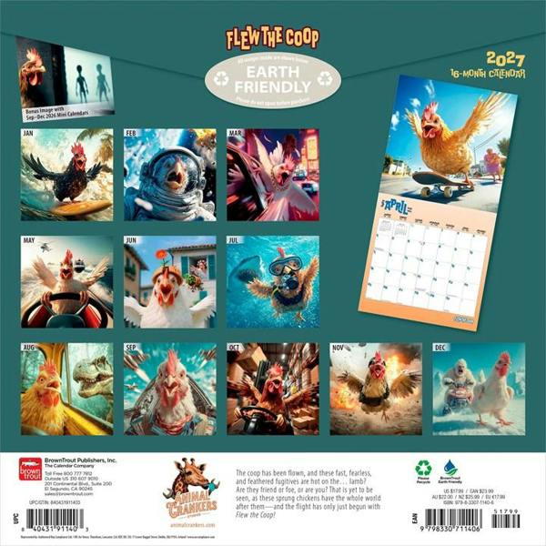 Flew the Coop Calendar 2027, Wall Calendars, Month To View, Animals, Gift