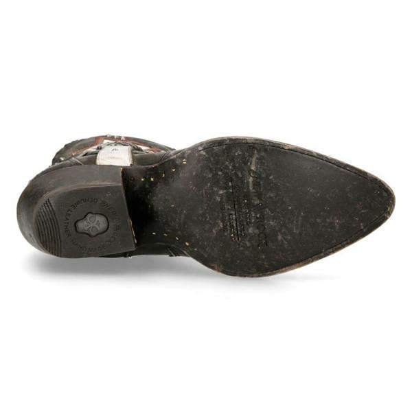 New Rock Grey Leather Pointed Cowboy Boots- WSTM004-S2